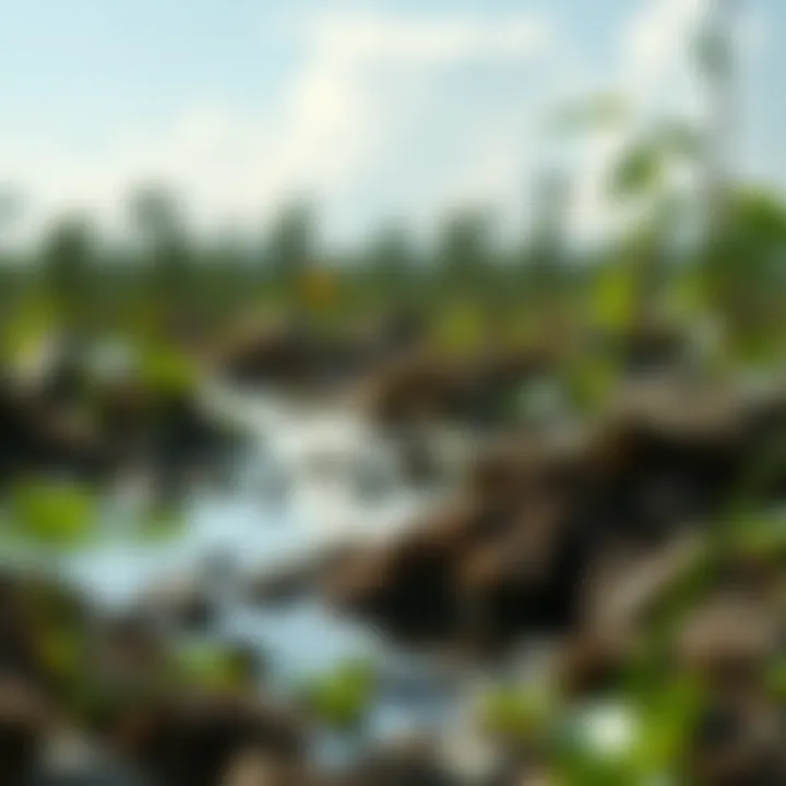 Ecological Consequences of Toxic Pollution Illustration depicting the ecological impact of pollutants in a natural environment.