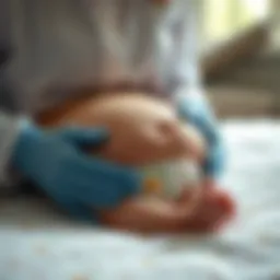 Infant receiving tummy massage for digestive relief