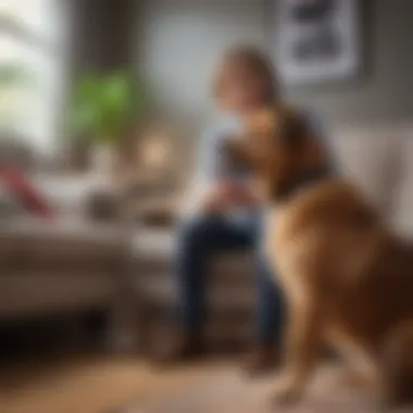 Dog owner observing their pet for signs of illness at home