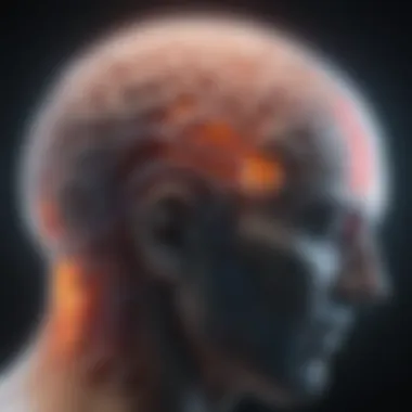 A close-up view of a brain scan showcasing areas affected by different headache types.