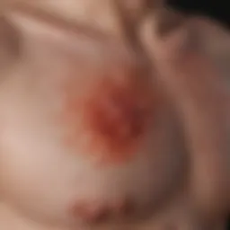 Close-up view of inflamed eczema skin showing signs of infection.
