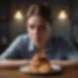 A contemplative individual reflecting on their relationship with food