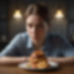A contemplative individual reflecting on their relationship with food