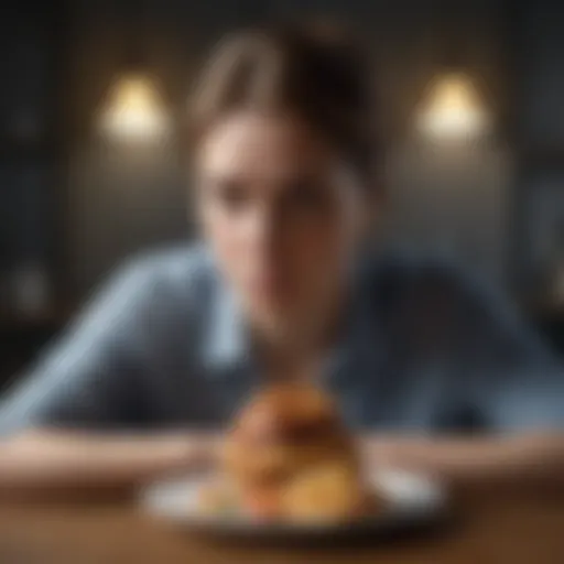 A contemplative individual reflecting on their relationship with food