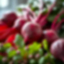 A close-up of fresh beets with vibrant colors