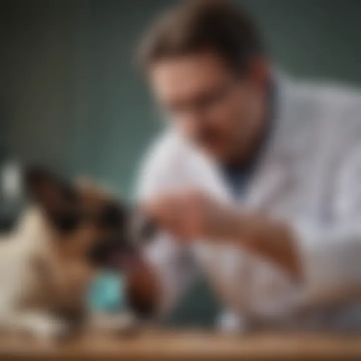 A veterinarian examining an affected dog