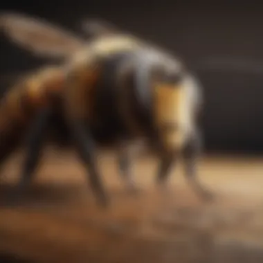 A close-up of a wood bee on a wooden surface