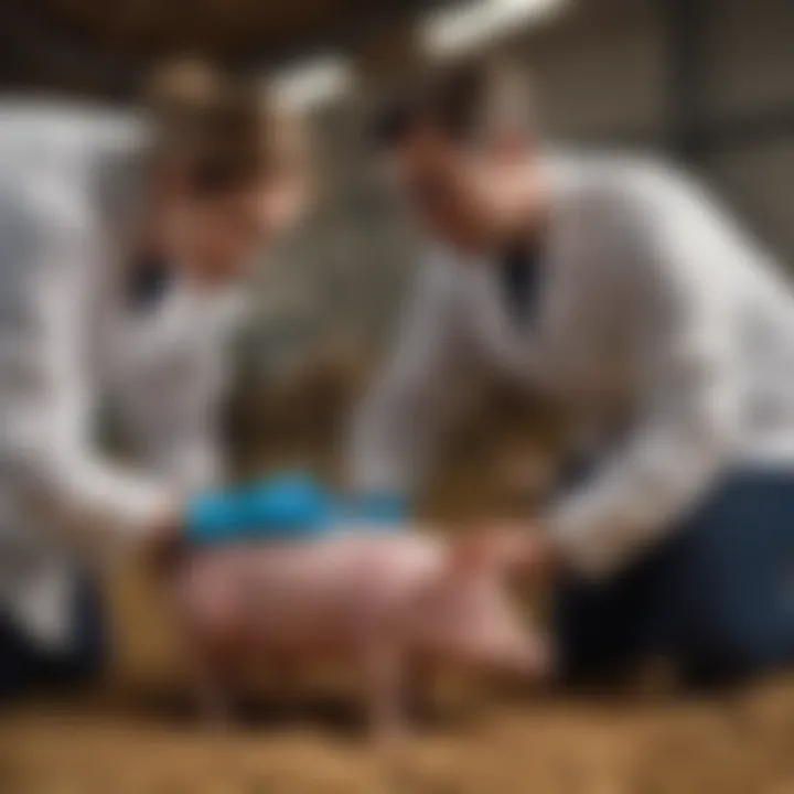 Veterinarian administering a vaccine to a pig in a farm setting